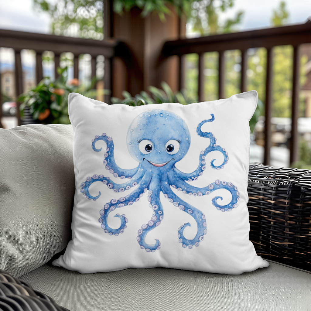 Cute Blue Watercolor Octopus Decorative pillow cover