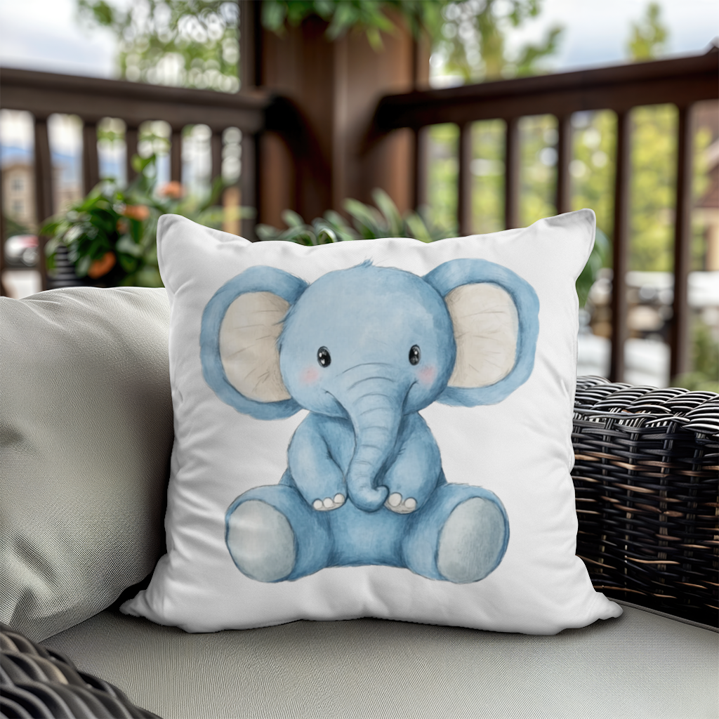 Cute Blue Watercolor Baby Elephant Decorative pillow cover