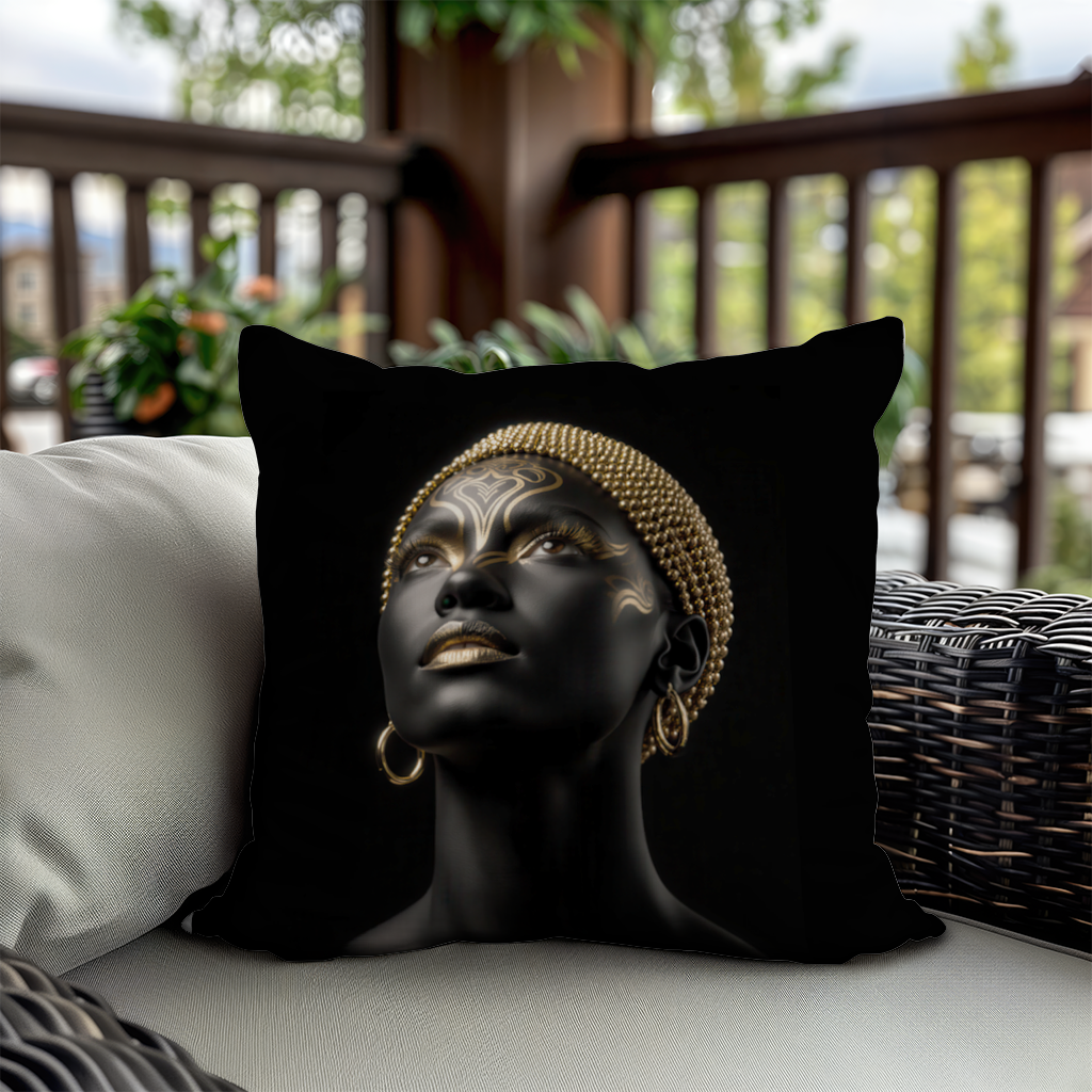 Gold Afrofuturistic Black Woman Decorative pillow cover