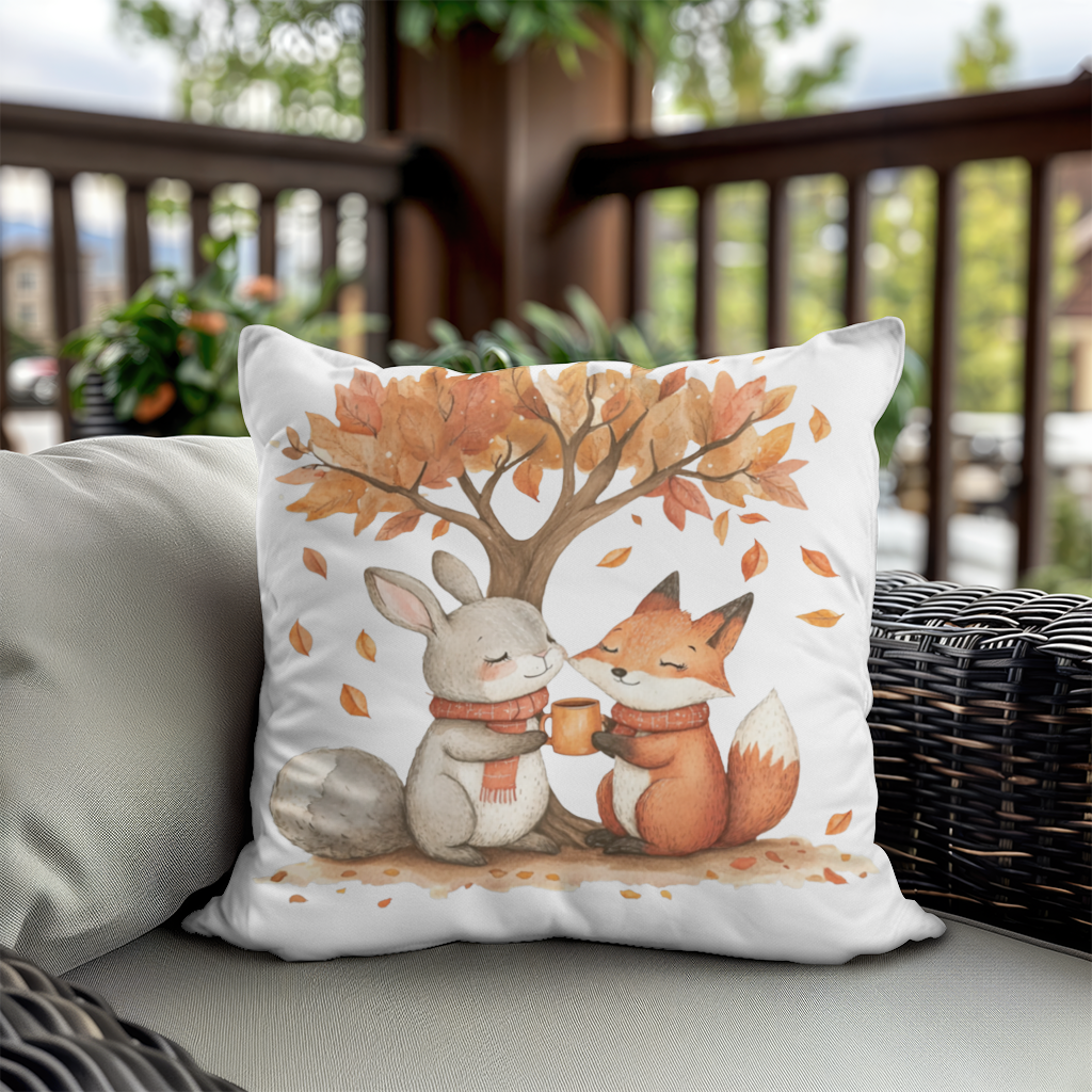 Cozy Autumn Fox and Rabbit Decorative pillow cover