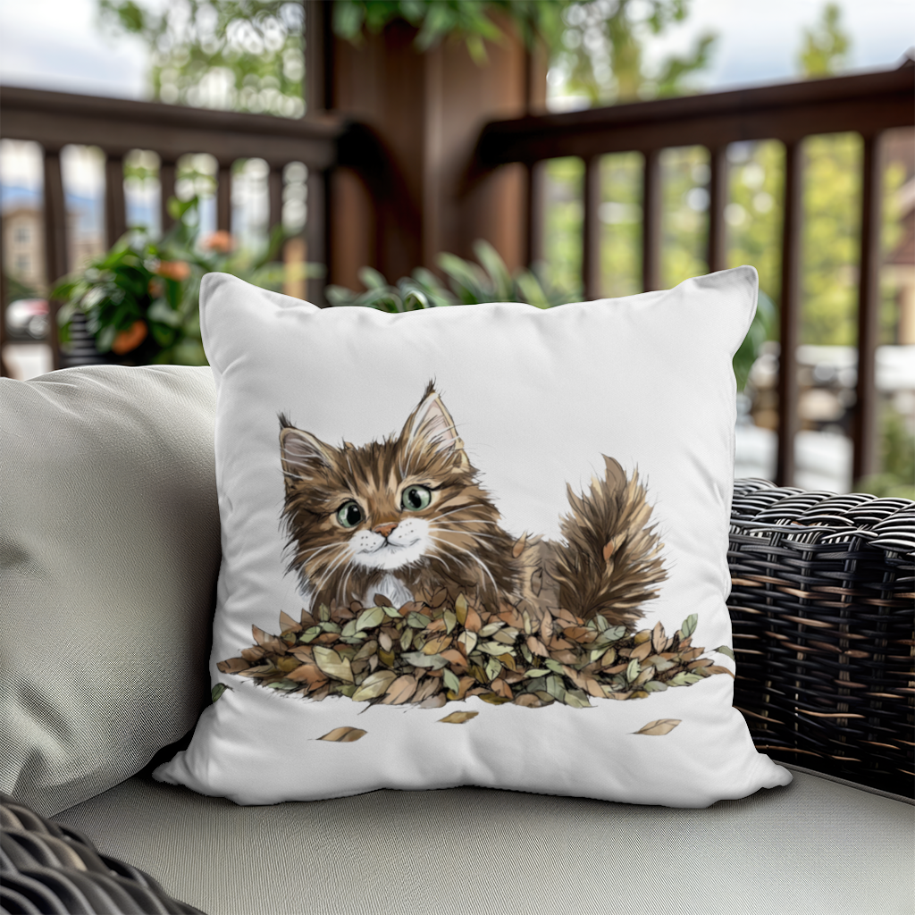 Cute Fluffy Kitten in Autumn Leaves Decorative pillow cover