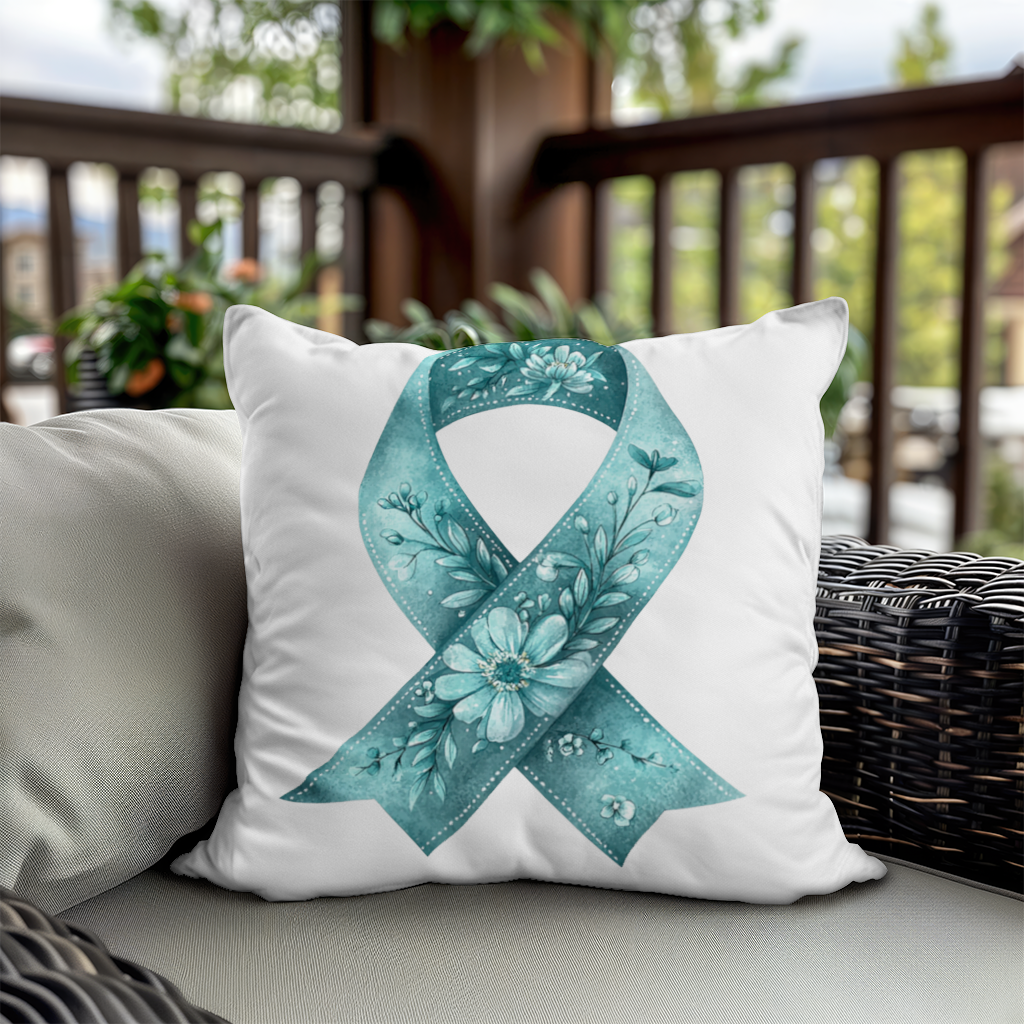 Floral Teal Awareness Ribbon Decorative pillow cover