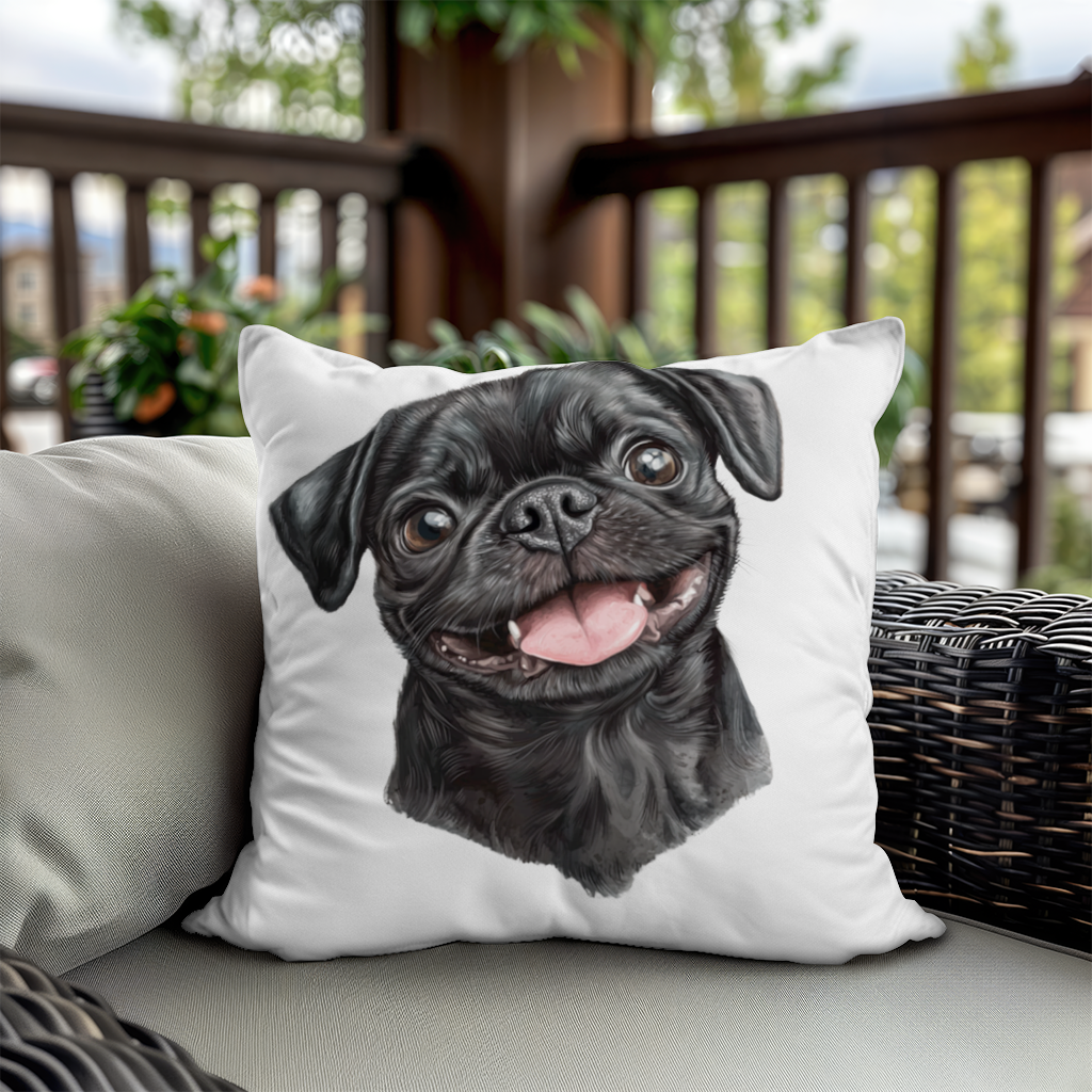 Happy Black Pug Face Decorative pillow cover