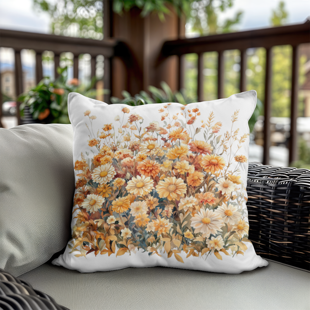 Watercolor Orange Wildflowers Decorative pillow cover