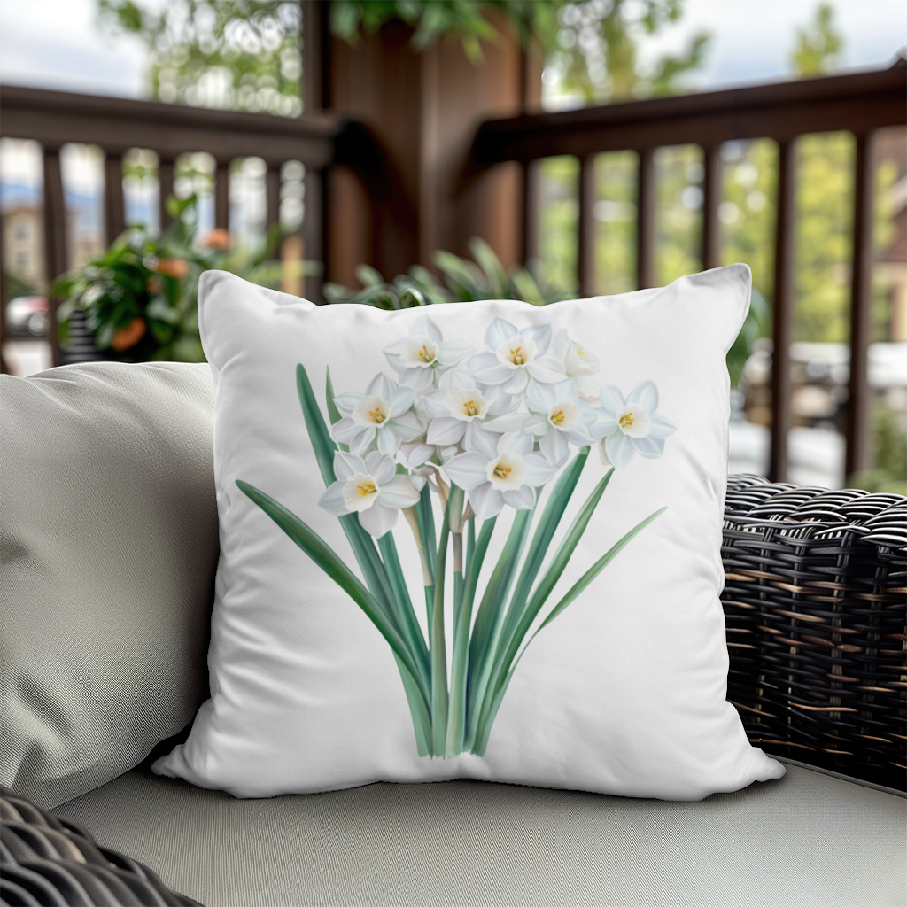 White Daffodil Bouquet Botanical Decorative pillow cover