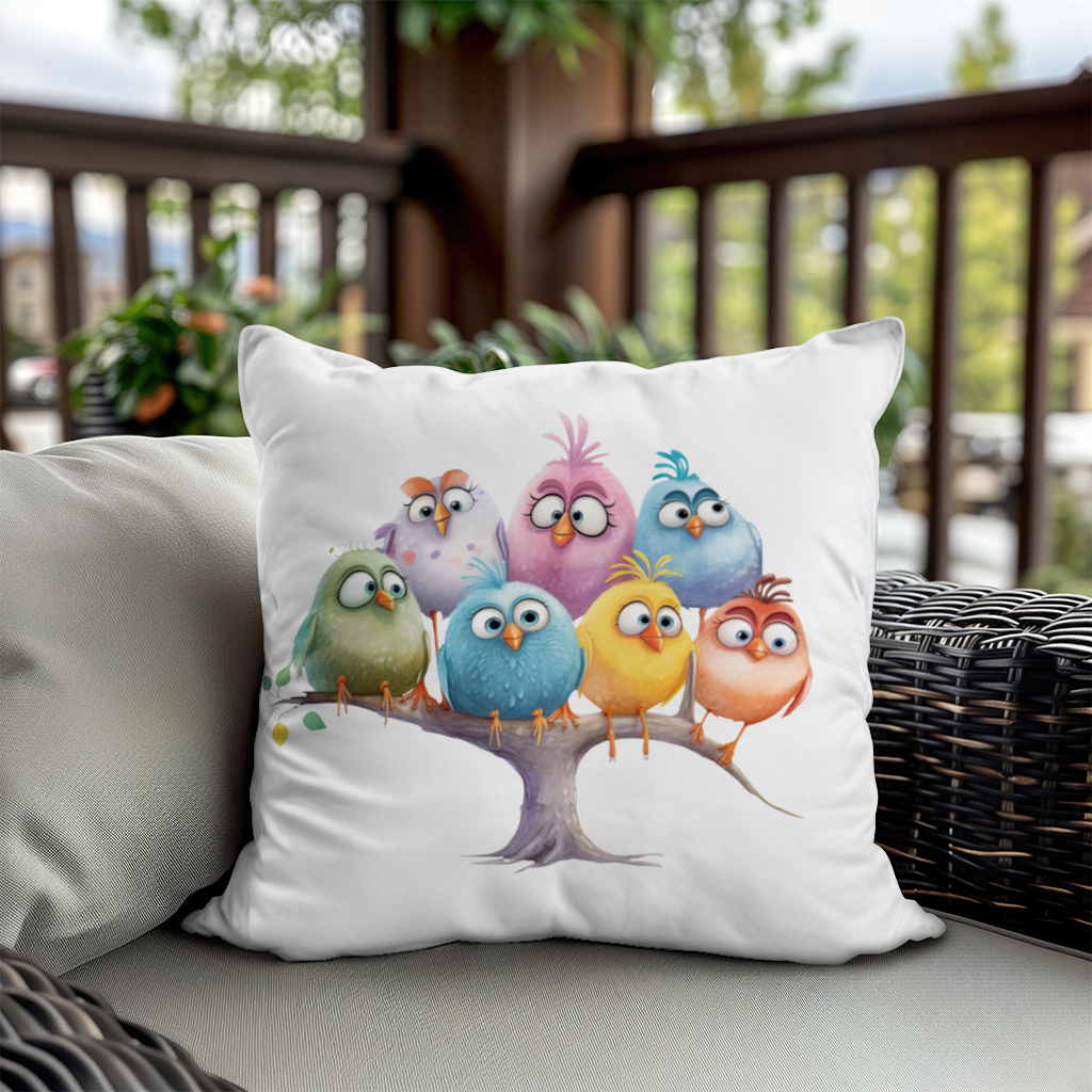 Whimsical Colorful Birds on Branch Decorative pillow cover