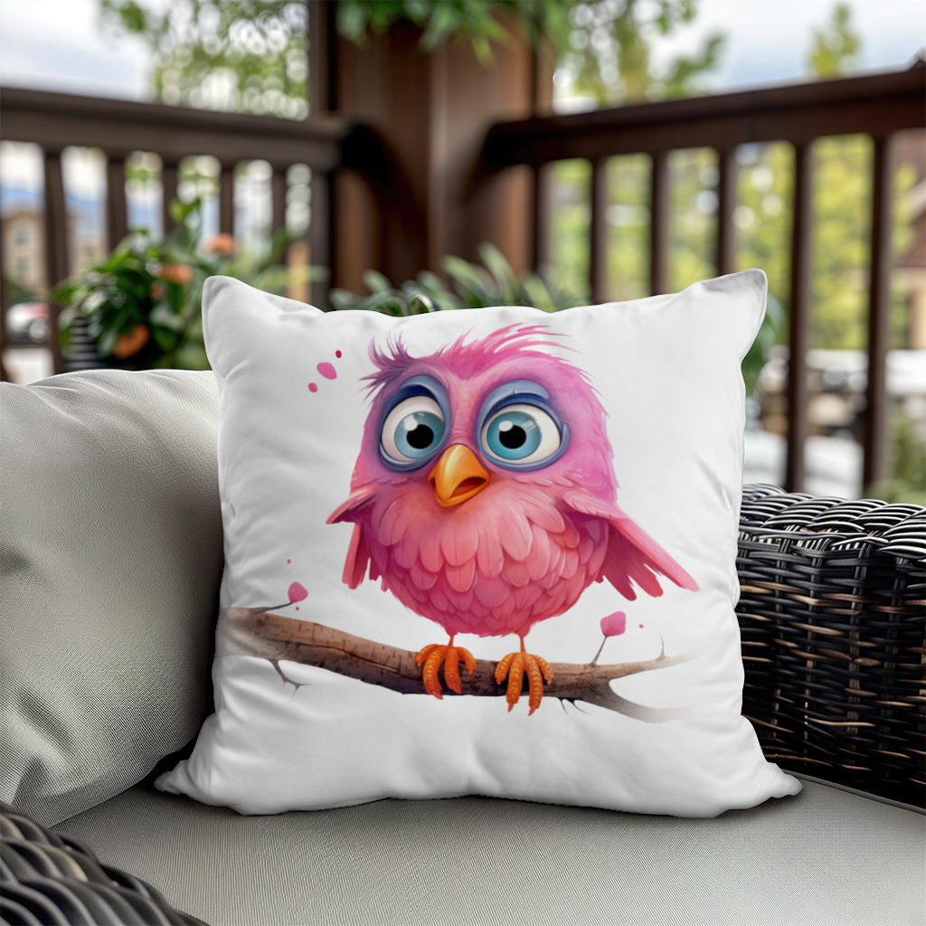 Cute Pink Bird with Large Blue Eyes Decorative pillow cover