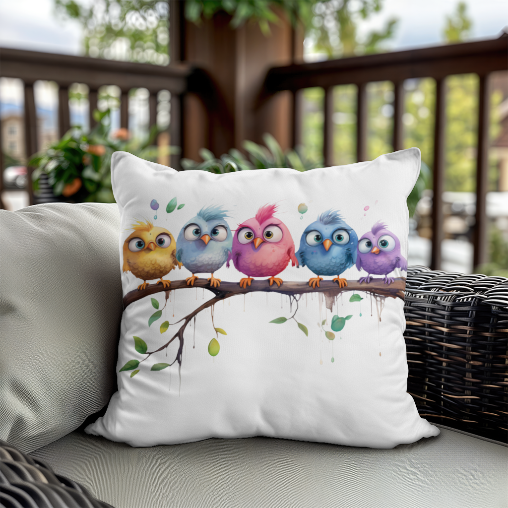 Daldaki Beş Renkli Kawaii Kuş Dekoratif Kırlent Kılıfı