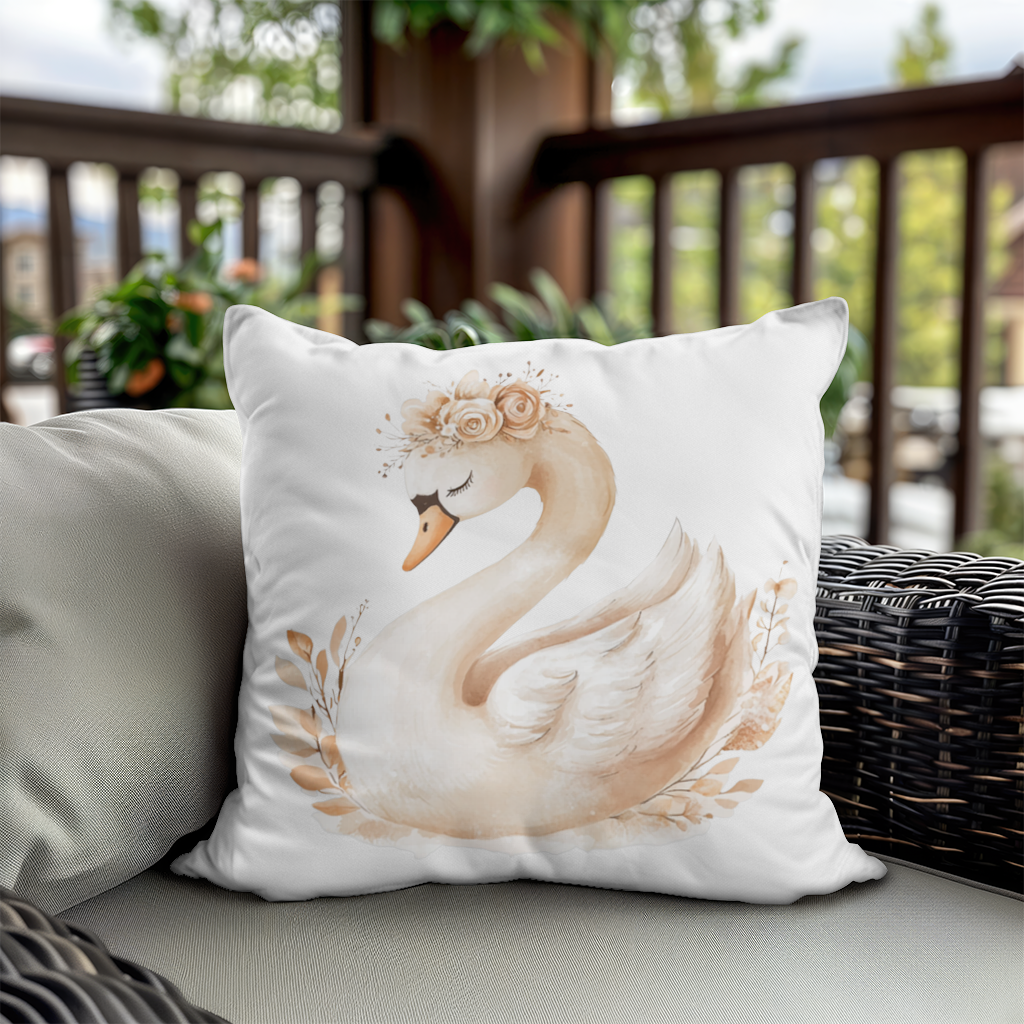 Elegant Floral Crown Boho Swan Decorative pillow cover