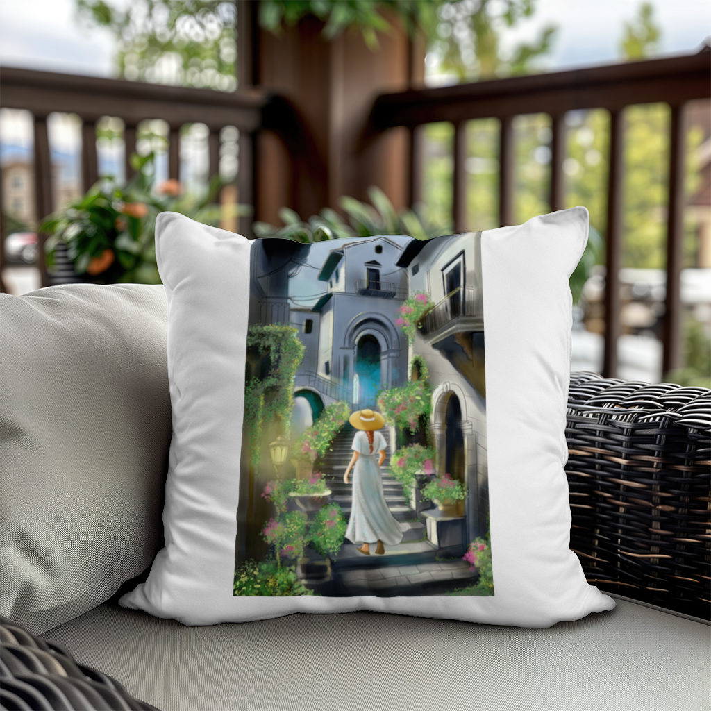Journey Through Time The Tale of Flowery Streets Decorative pillow cover