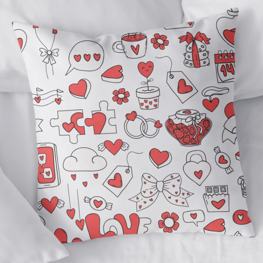 Valentines Day Doodle Love Heart Pattern Cute Design Decorative pillow cover