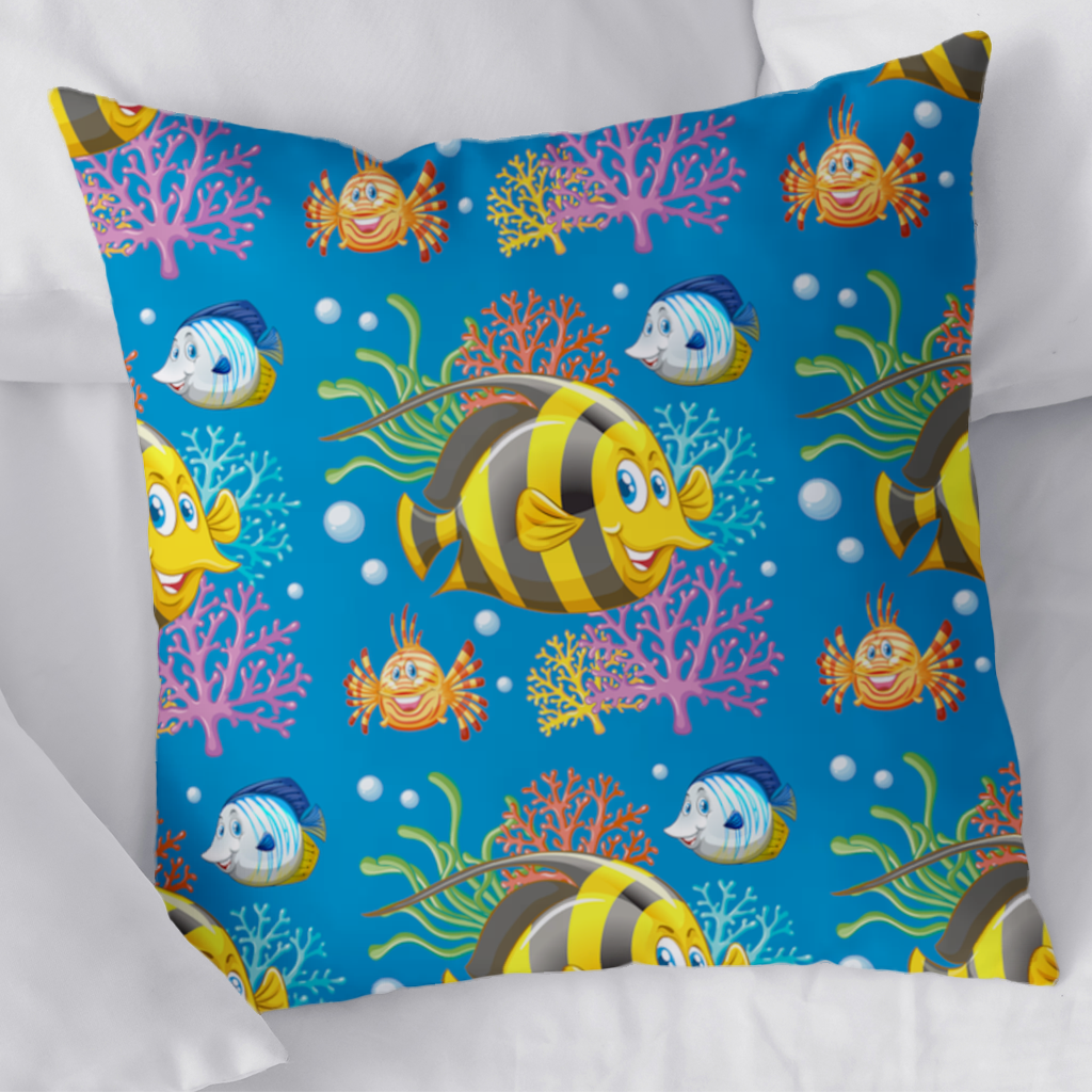 Colorful Tropical Fish and Coral Reef Pattern Decorative pillow cover