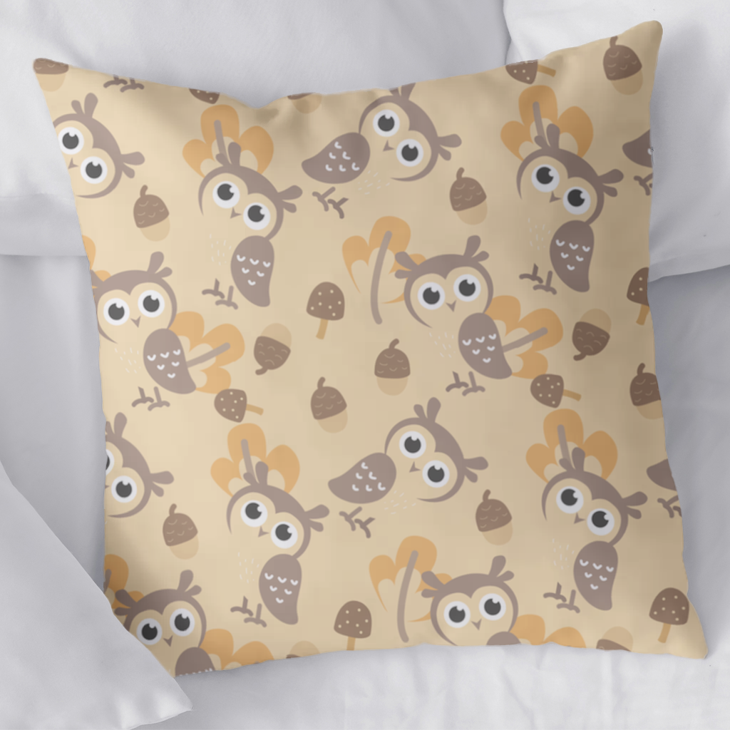 Cute Owl and Acorn Autumn Seamless Pattern Decorative pillow cover