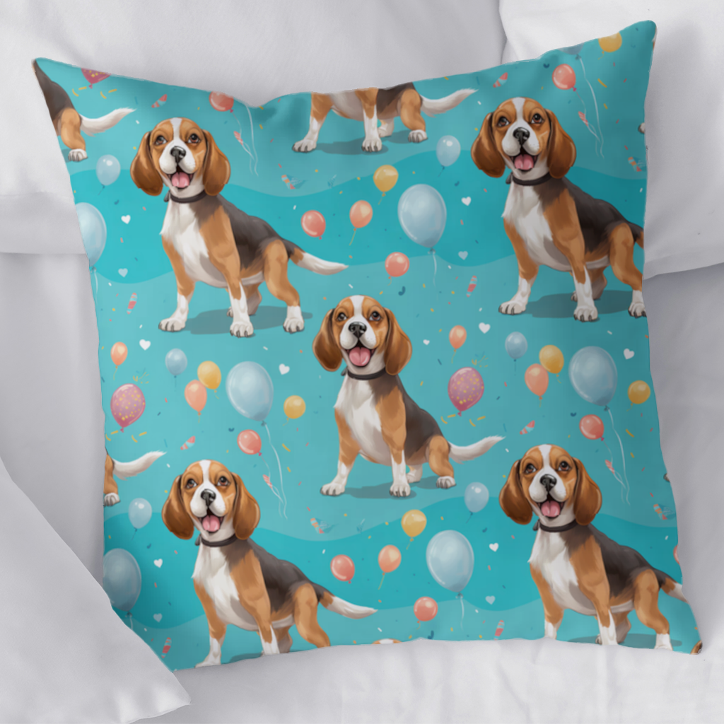 Cute Beagle Dog and Colorful Balloons Seamless Pattern Decorative pillow cover
