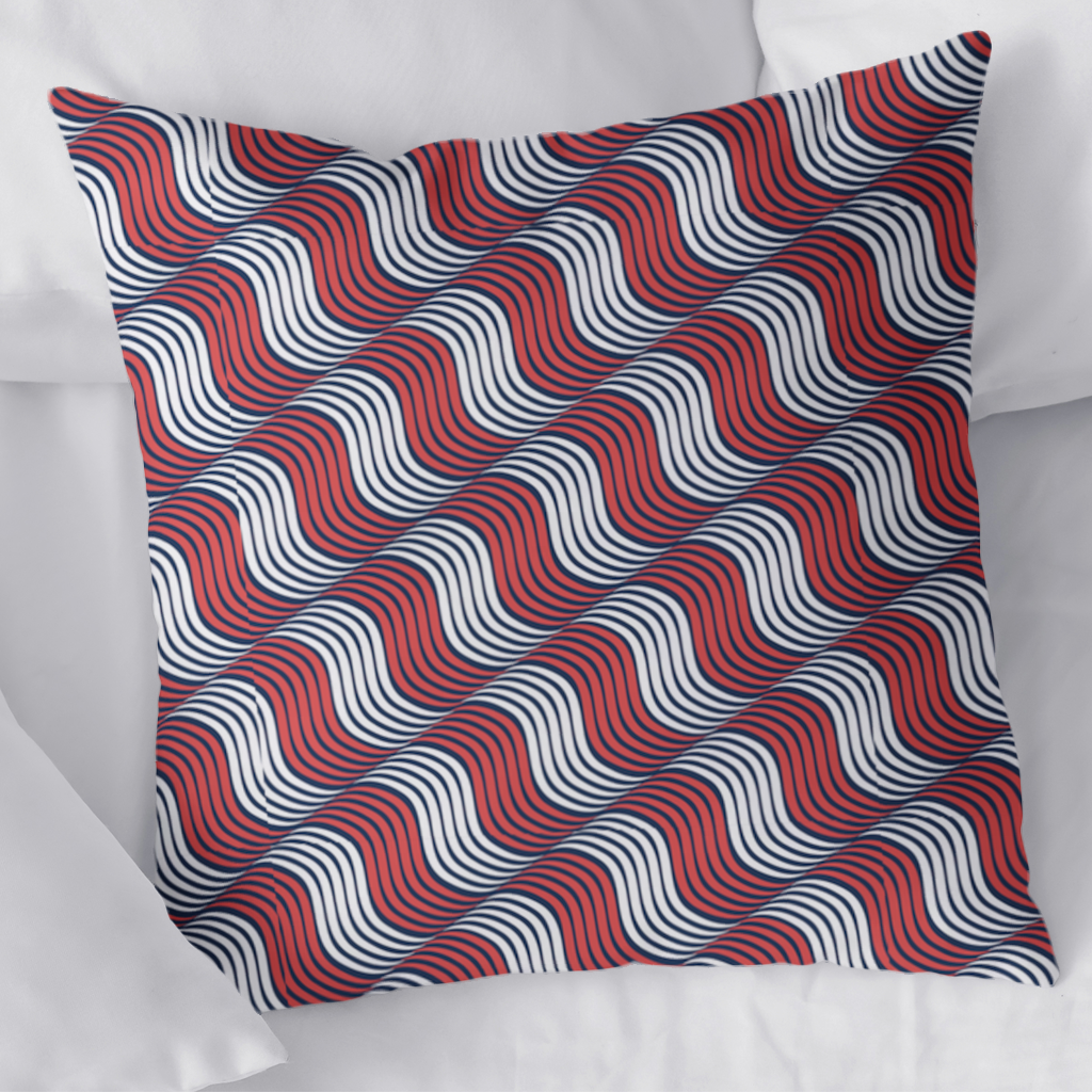 Red and Navy Wavy Line Pattern Decorative pillow cover