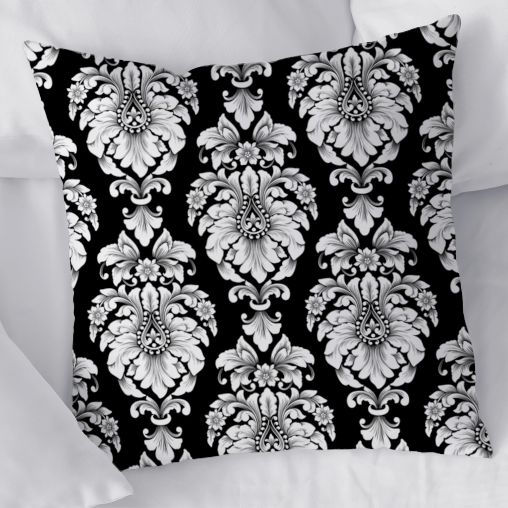Black and White Baroque Floral Pattern Decorative pillow cover