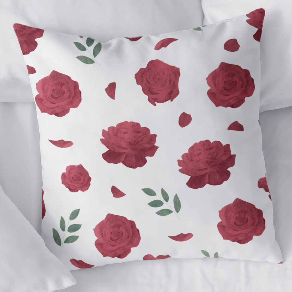 Red Rose and Leaf Romantic Seamless Pattern Decorative pillow cover