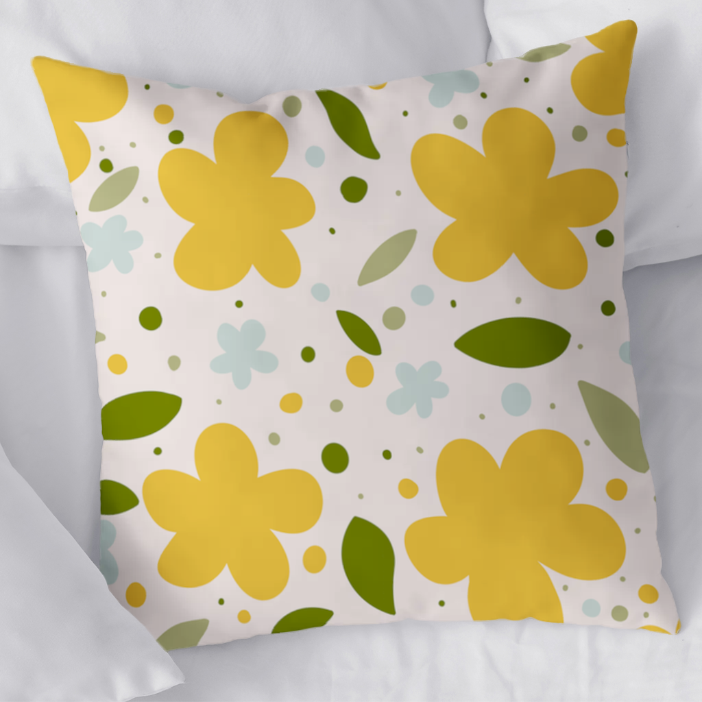 Yellow Floral and Leaf Boho Seamless Pattern Decorative pillow cover