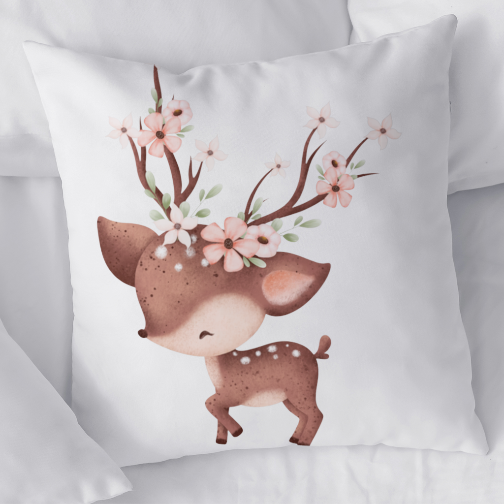 Cute Baby Deer with Floral Antlers Decorative pillow cover