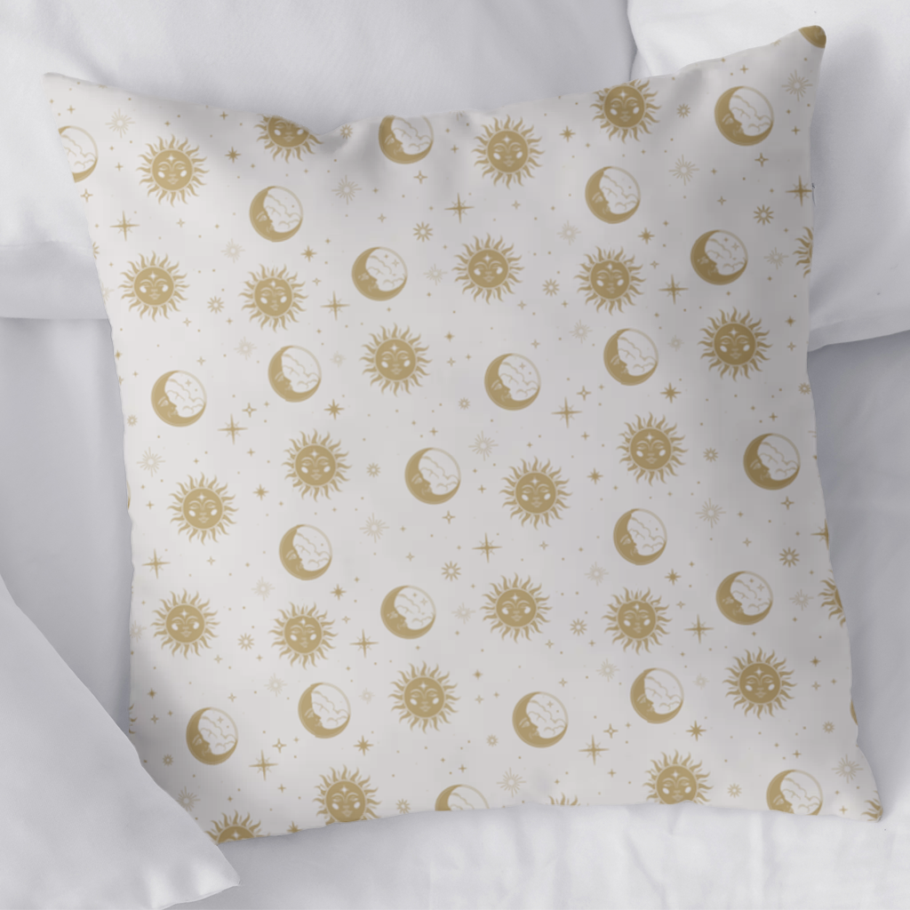 Golden Sun and Moon Mystical Pattern Decorative pillow cover
