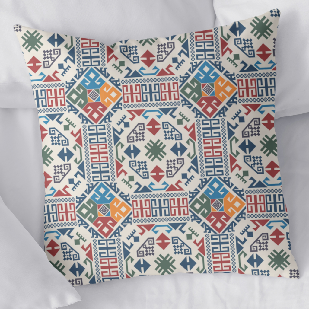 Çok Renkli Etnik Geometrik Motif Dekoratif Kırlent Kılıfı