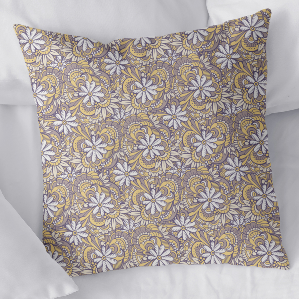 Retro Floral Doodle and Mandala Pattern Decorative pillow cover