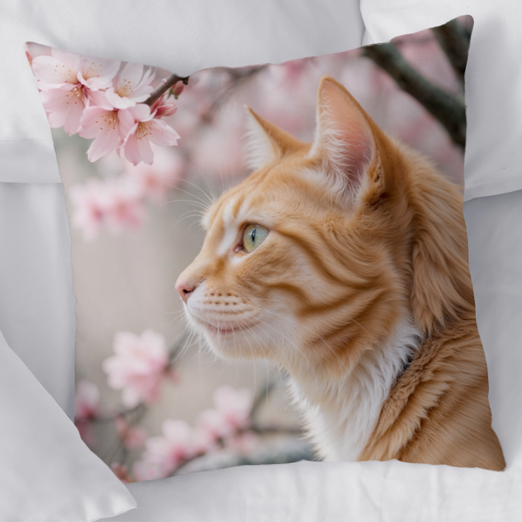Adorable Ginger Cat Portrait Among Spring Flowers Decorative pillow cover