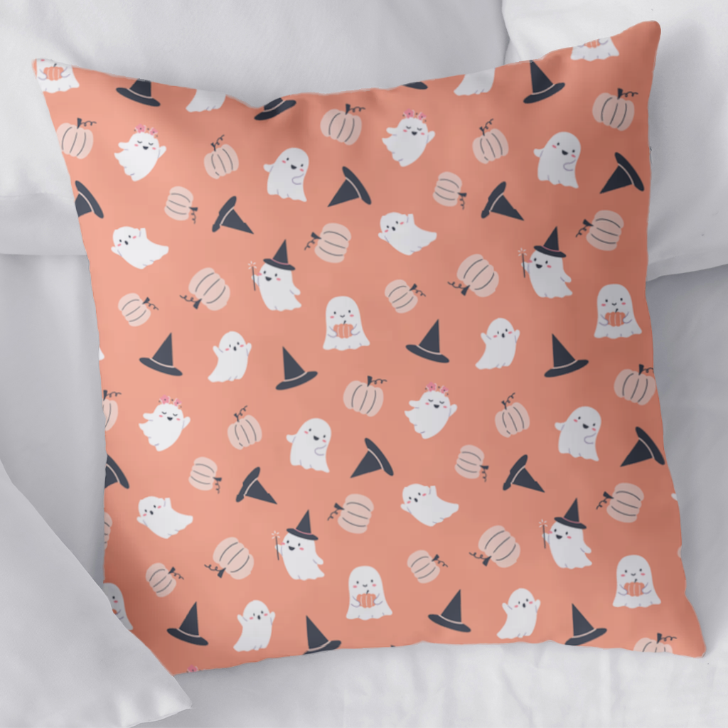 Cute Pumpkin and Witch Hat Ghost Pattern Decorative pillow cover
