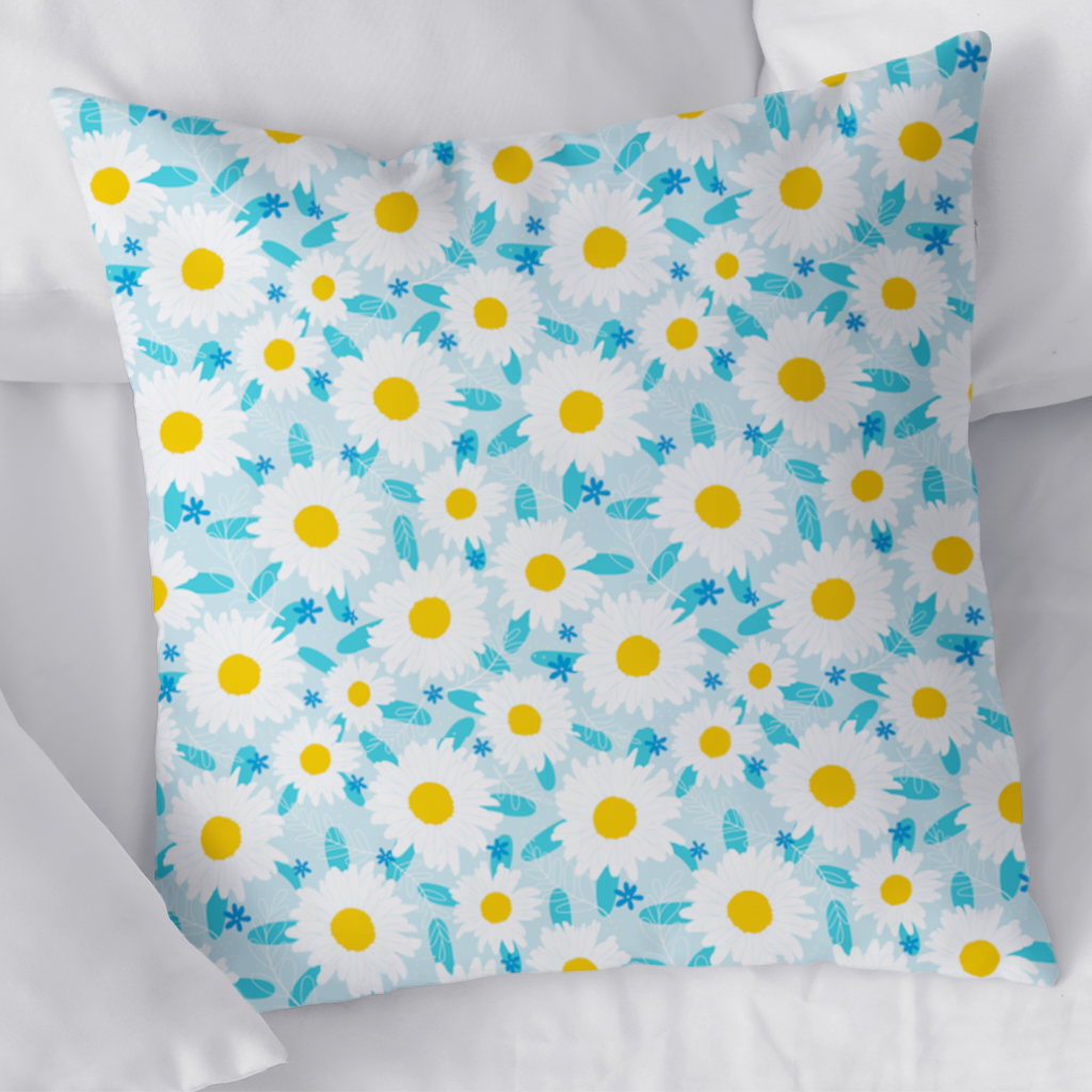 Daisy Garden and Turquoise Leaves Pattern Decorative pillow cover