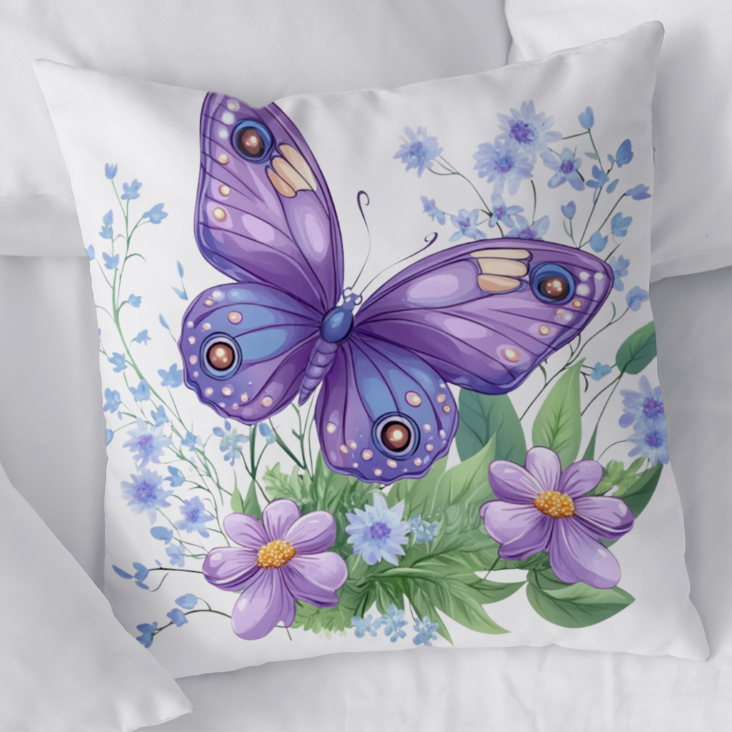Cottagecore Purple Butterfly Floral Decorative pillow cover