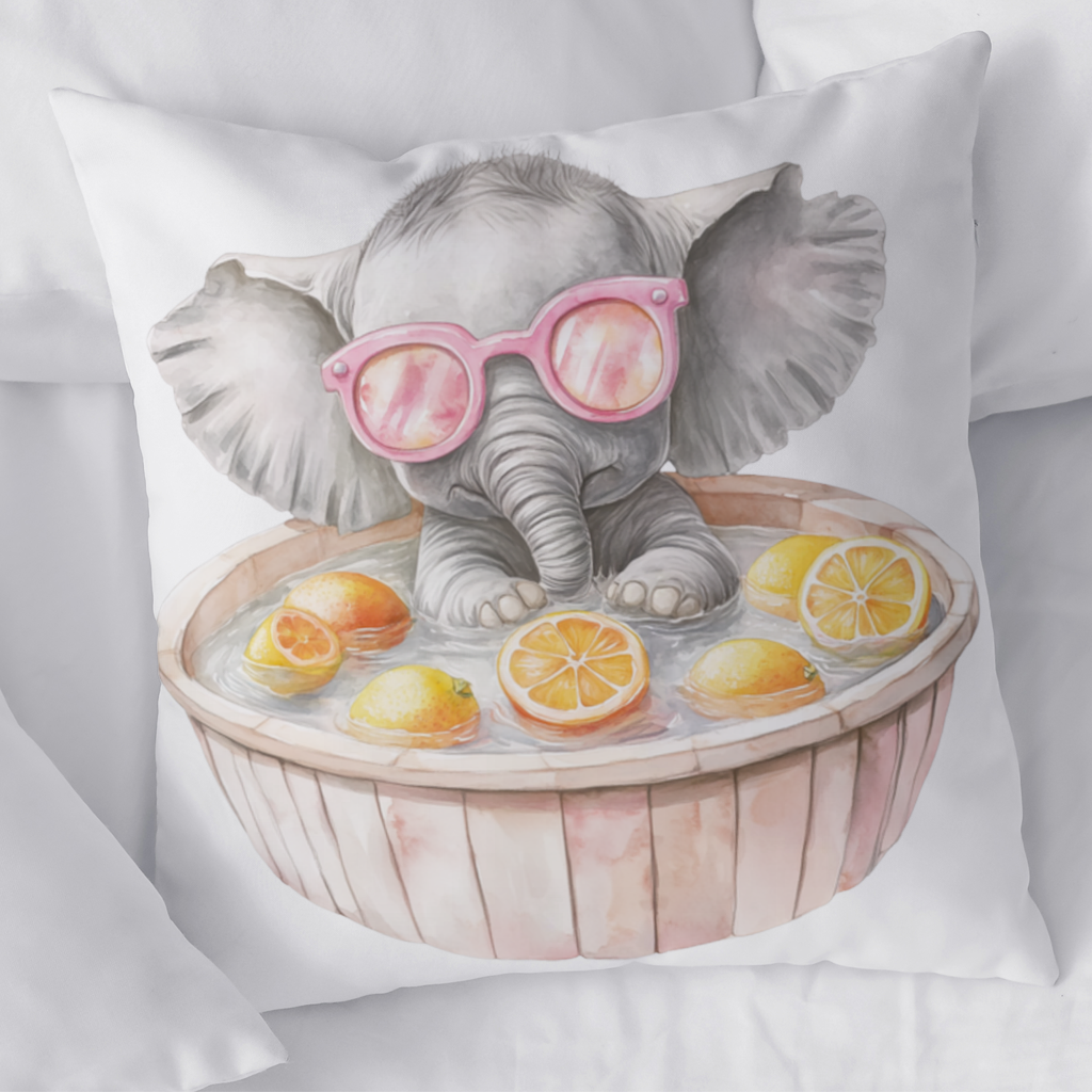 Baby Elephant in Pink Sunglasses Citrus Bath Decorative pillow cover