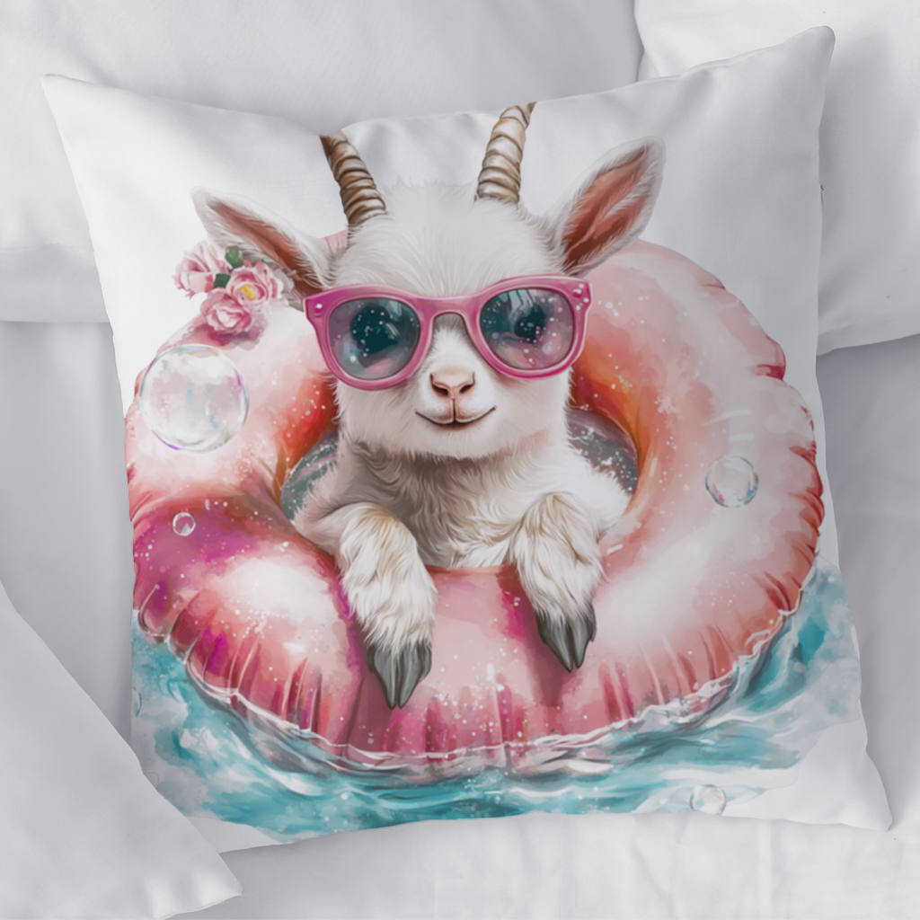 Baby Goat in Pink Pool Ring Decorative pillow cover