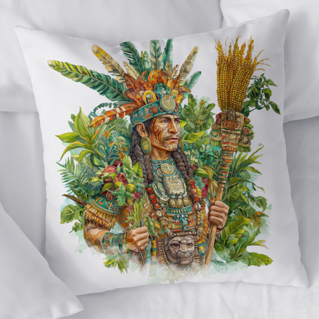 Mayan Maize Priest with Feather Headdress Decorative pillow cover