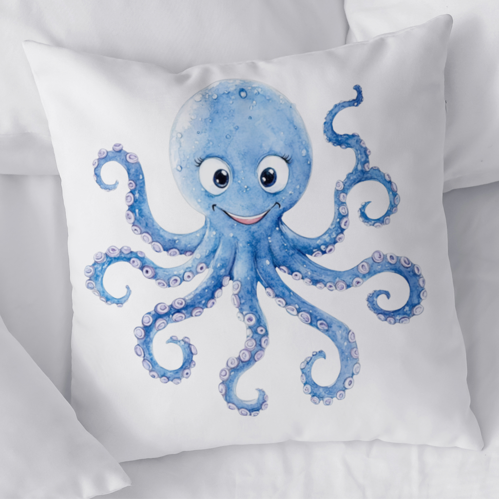 Cute Blue Watercolor Octopus Decorative pillow cover