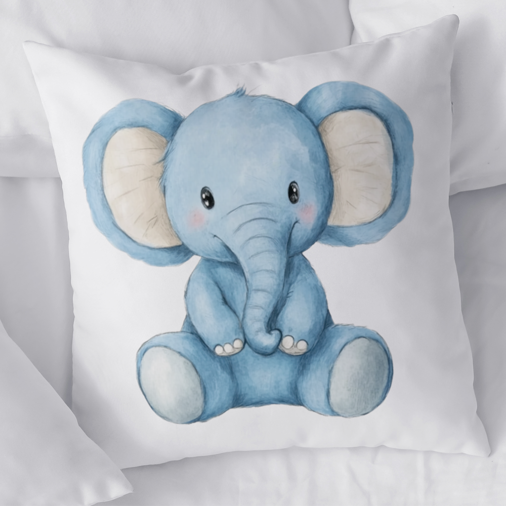 Cute Blue Watercolor Baby Elephant Decorative pillow cover