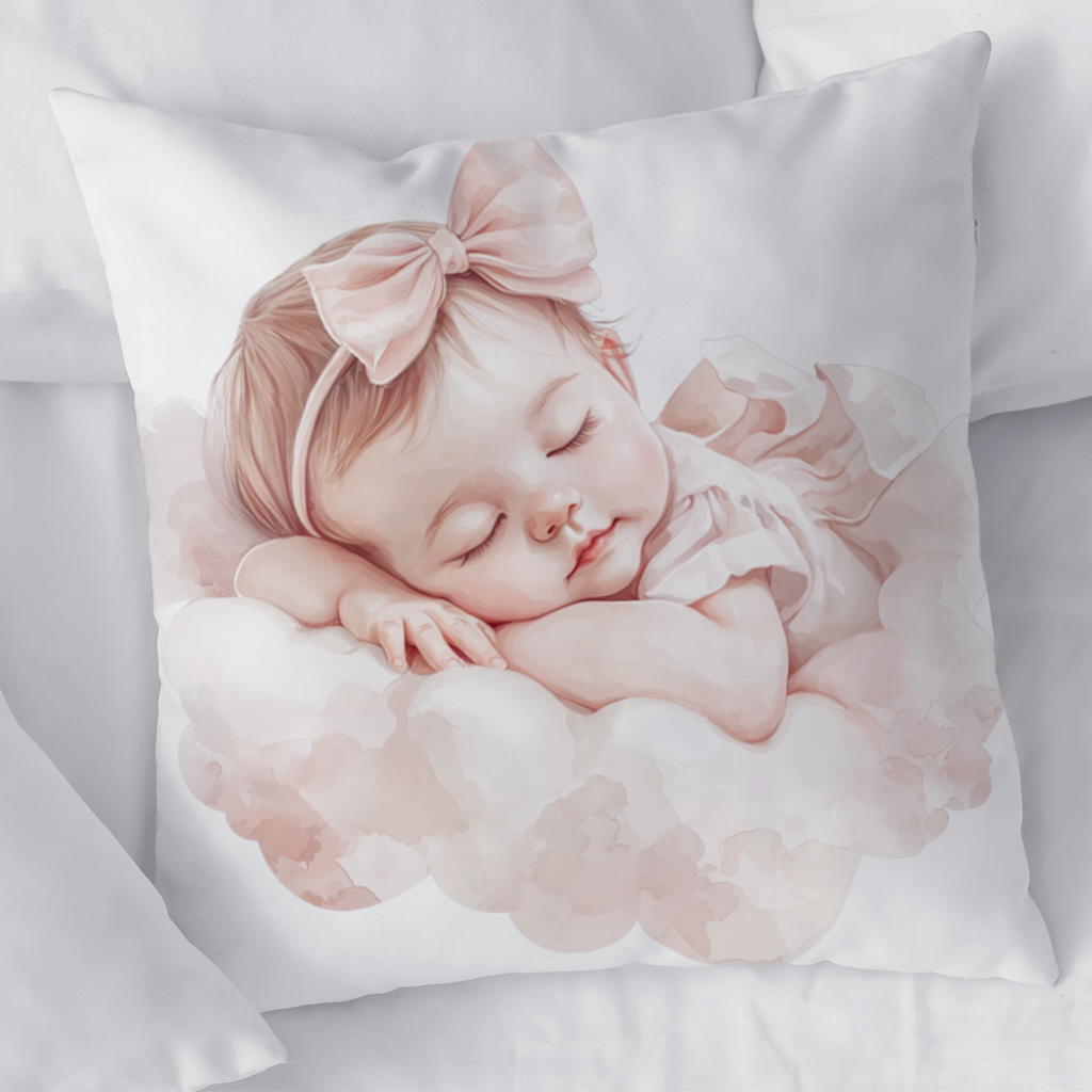 Sleeping Baby Girl with Pink Bow Decorative pillow cover