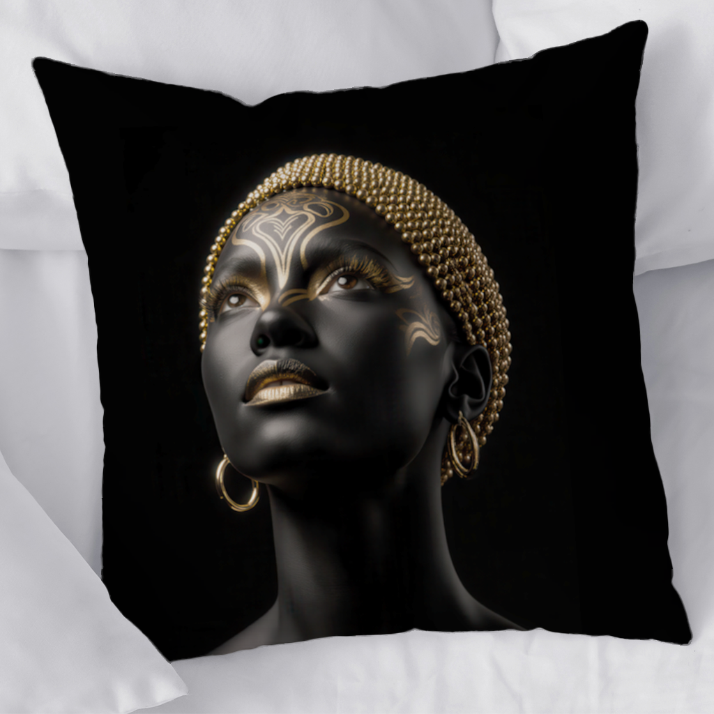 Gold Afrofuturistic Black Woman Decorative pillow cover