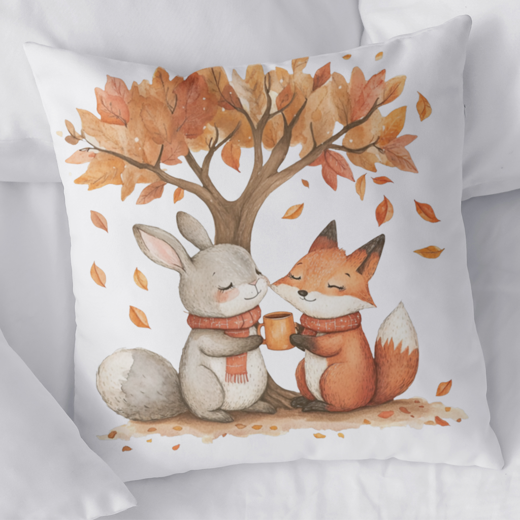 Cozy Autumn Fox and Rabbit Decorative pillow cover