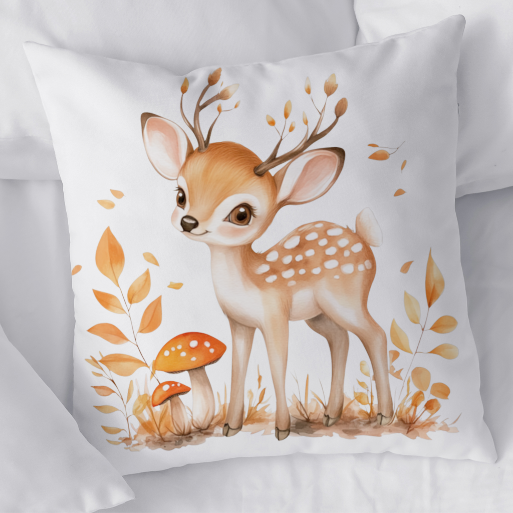 Whimsical Autumn Woodland Fawn Decorative pillow cover