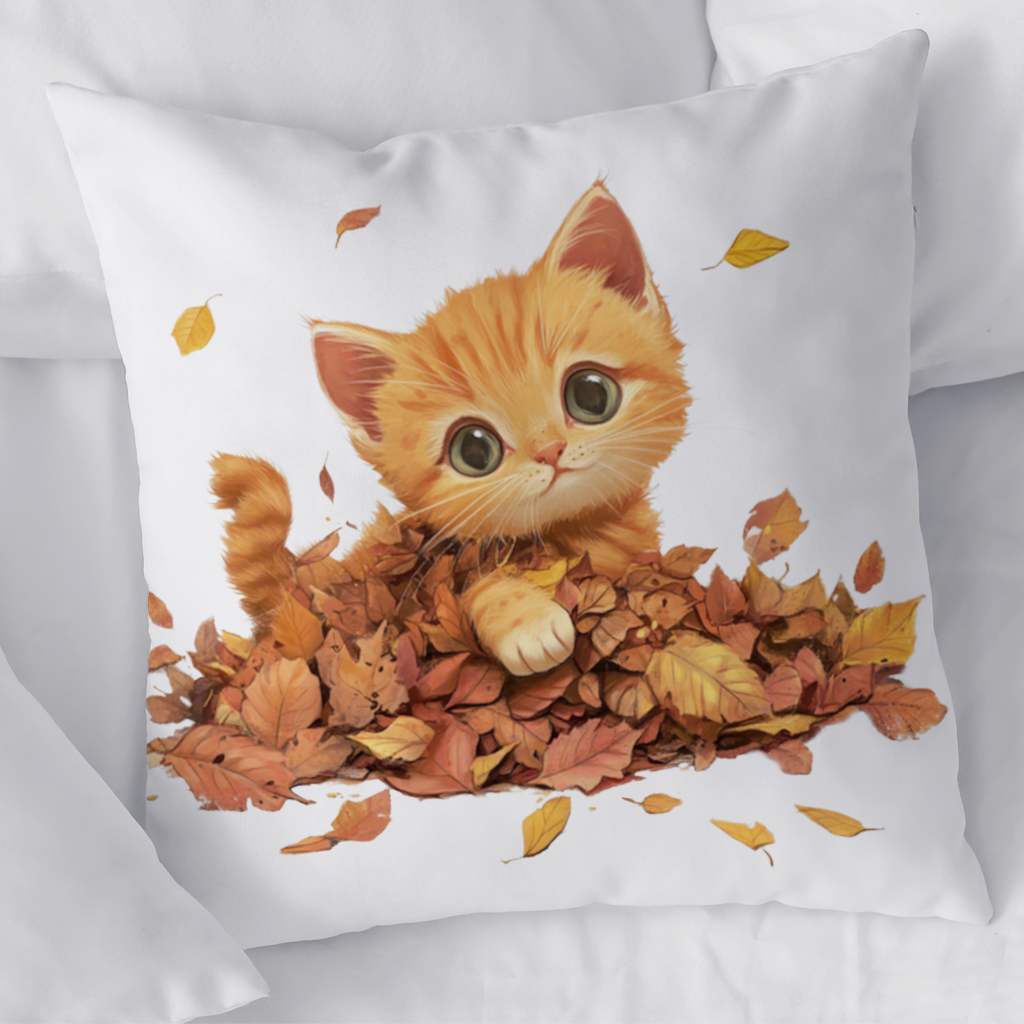 Ginger Kitten in Autumn Leaves Decorative pillow cover