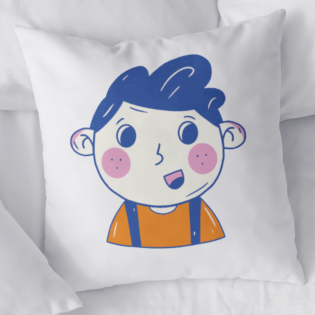 Cute Smiling Boy with Blue Hair Decorative pillow cover