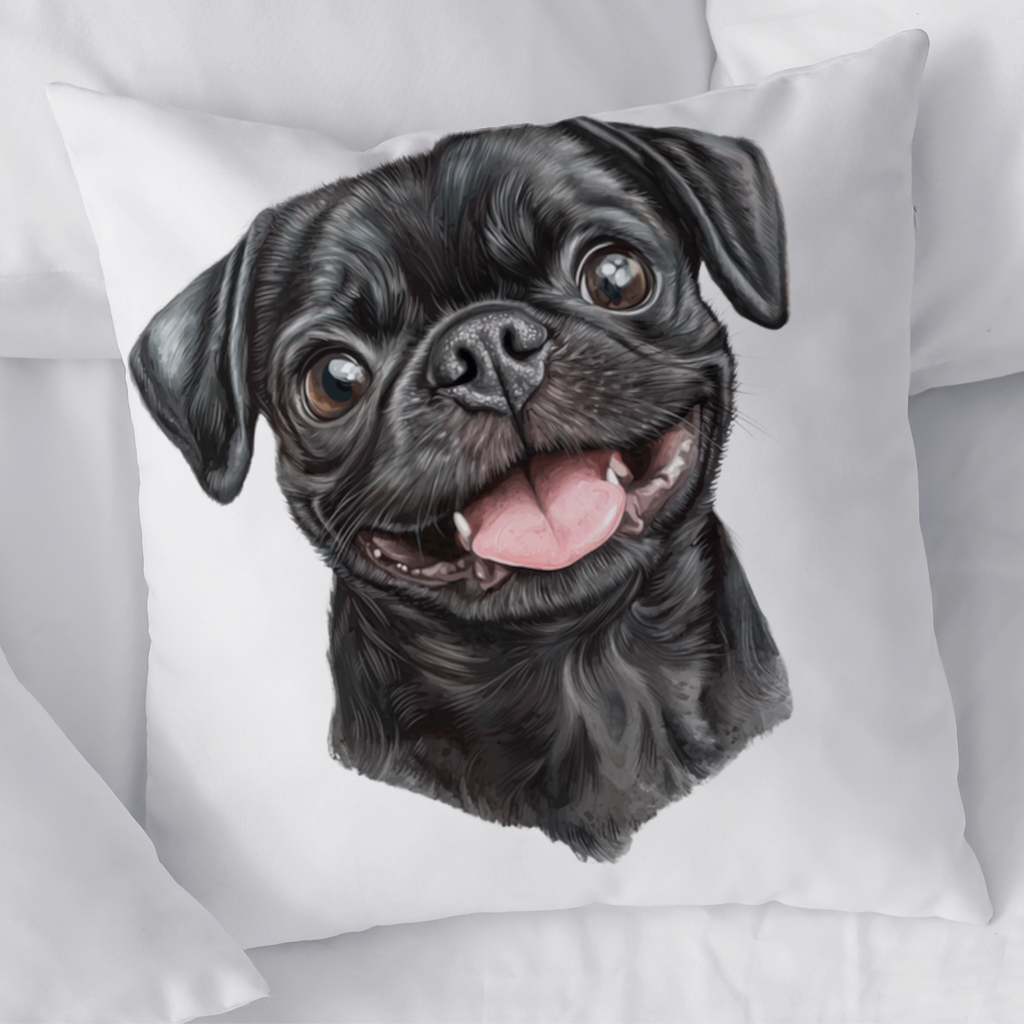 Happy Black Pug Face Decorative pillow cover