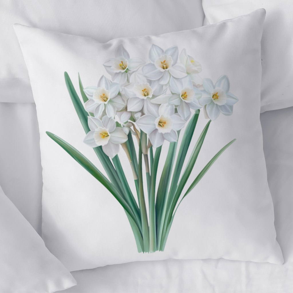 White Daffodil Bouquet Botanical Decorative pillow cover