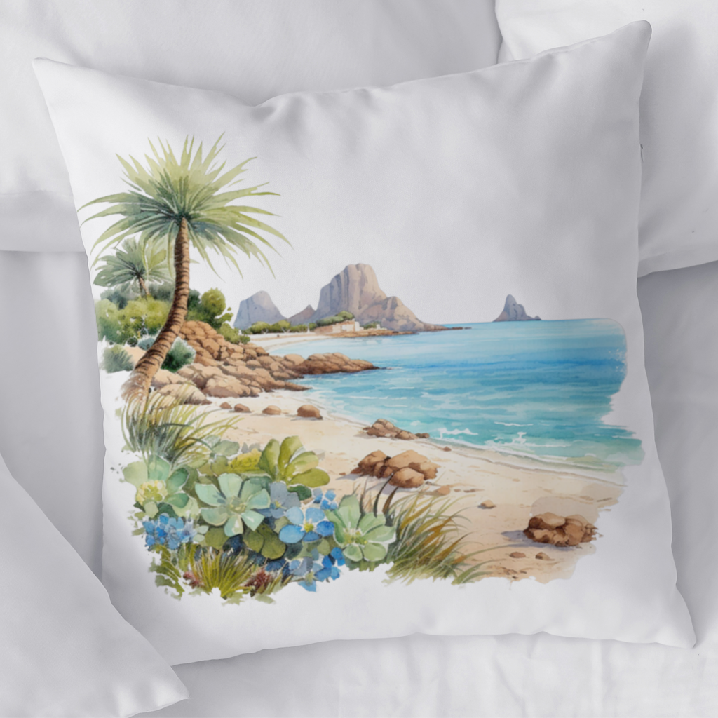 Tropical Palm Tree and Turquoise Sea Decorative pillow cover