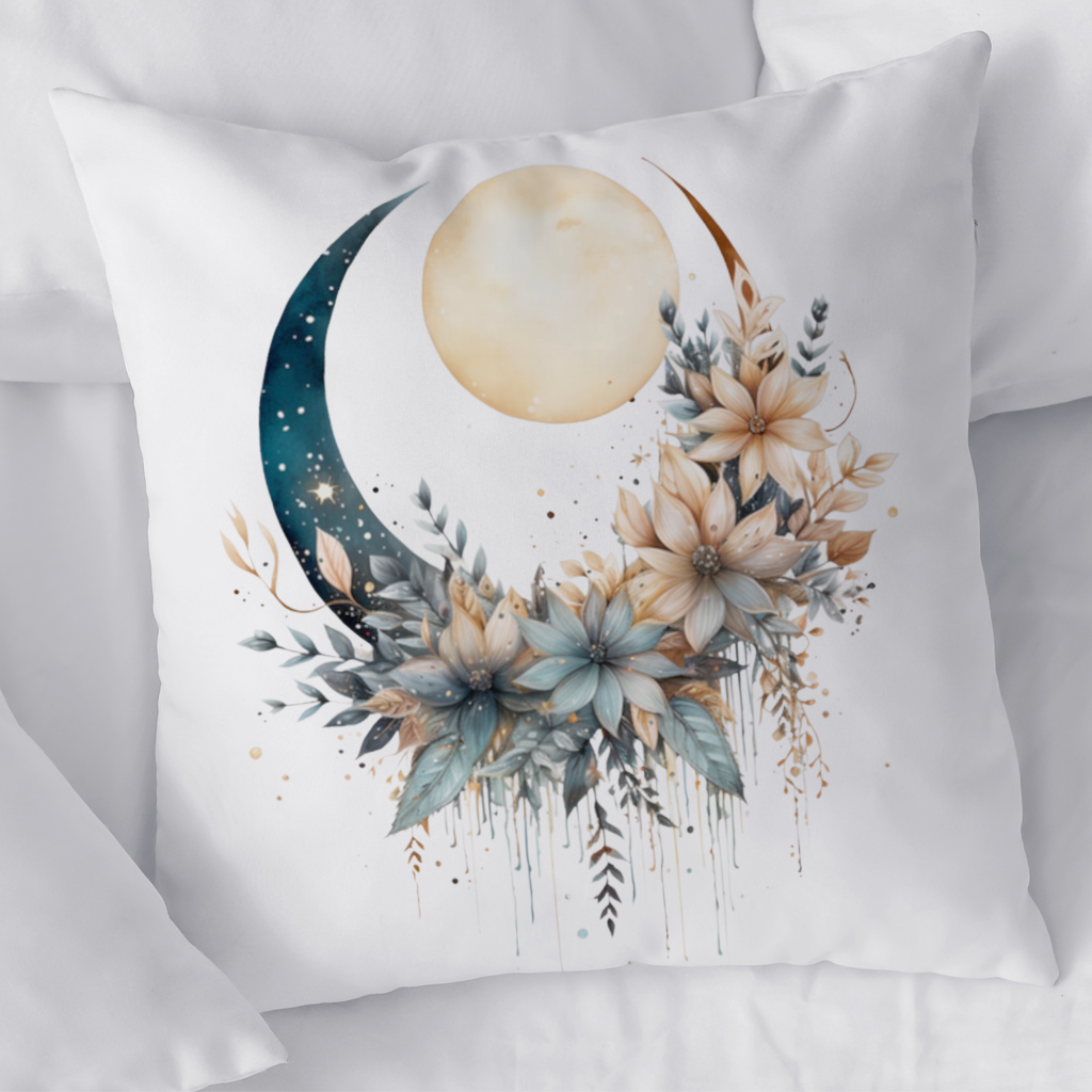 Celestial Boho Moon Floral Decorative pillow cover
