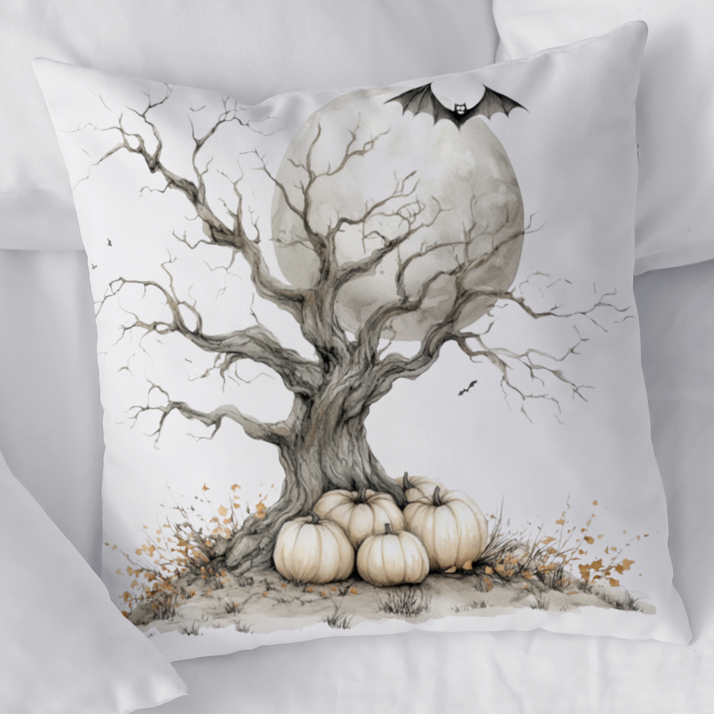 Spooky Tree with White Pumpkins Moon Decorative pillow cover