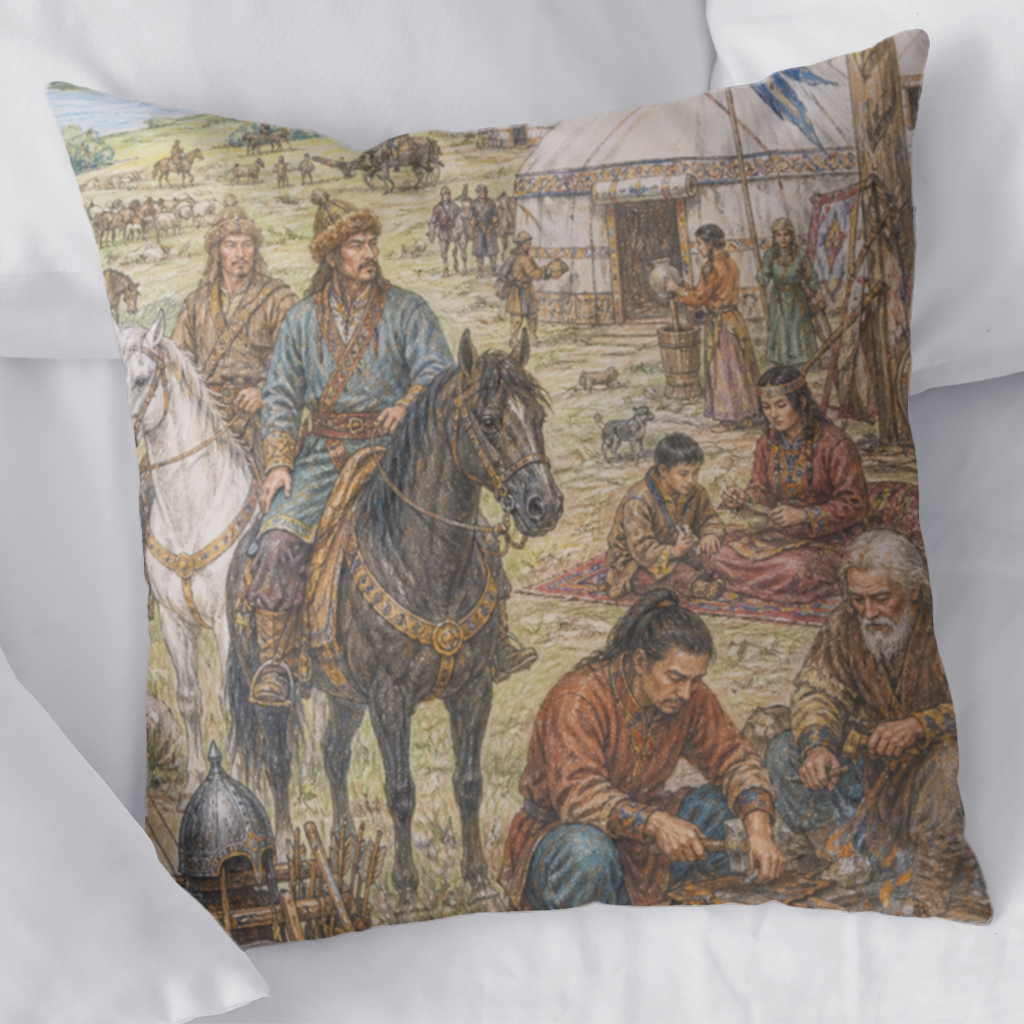 Blacksmiths of the Steppe Ancient Nomadic Camp Art Decorative pillow cover