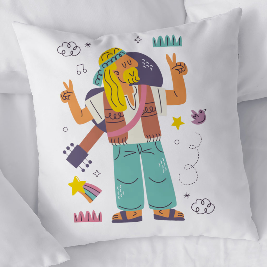Retro Hippie Character Decorative pillow cover