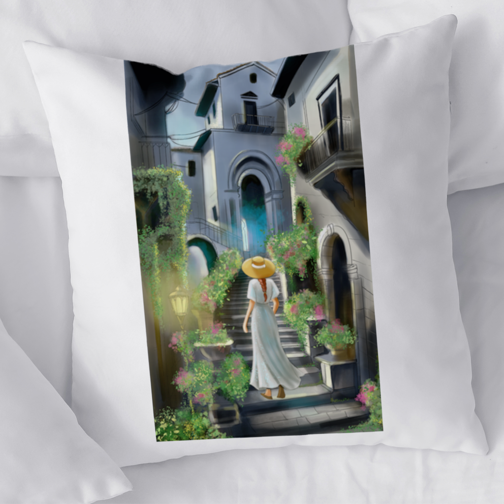Journey Through Time The Tale of Flowery Streets Decorative pillow cover