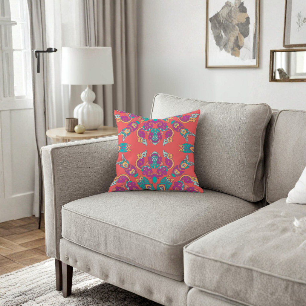 Vibrant Red Oriental Mandala Pattern Decorative pillow cover